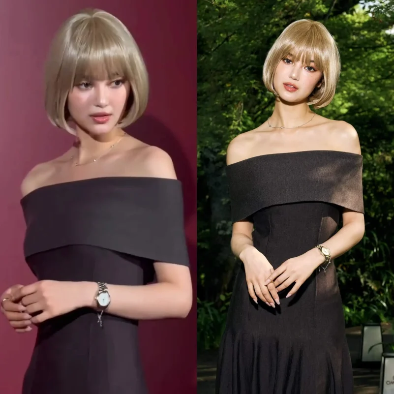 Danielle NewJeans Omega eventwoman-blackDress-bobHair-watch.